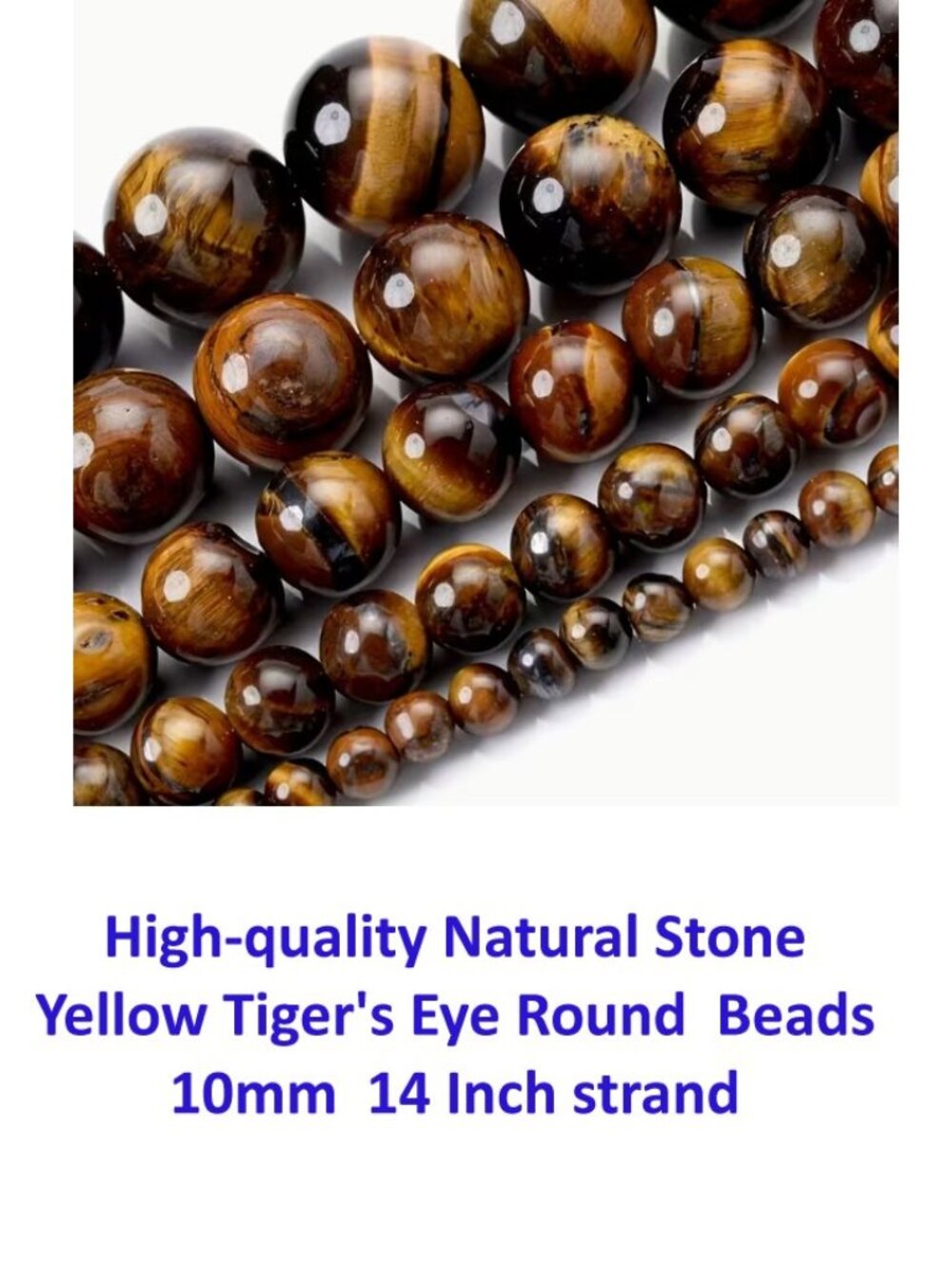 High-quality Natural Stone Yellow Tiger's Eye Round Beads 10mm 14 Inch strand